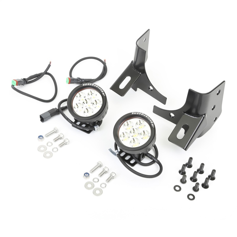 Jeep Wrangler LED Light Kit - Rugged Ridge - Windshield Bracket, 3.5 in. Round, Off-Road - Black - `97-`06